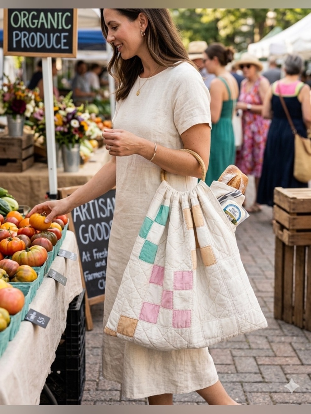 Handmade Upcycled Vintage Quilt Market Shopper Bag
